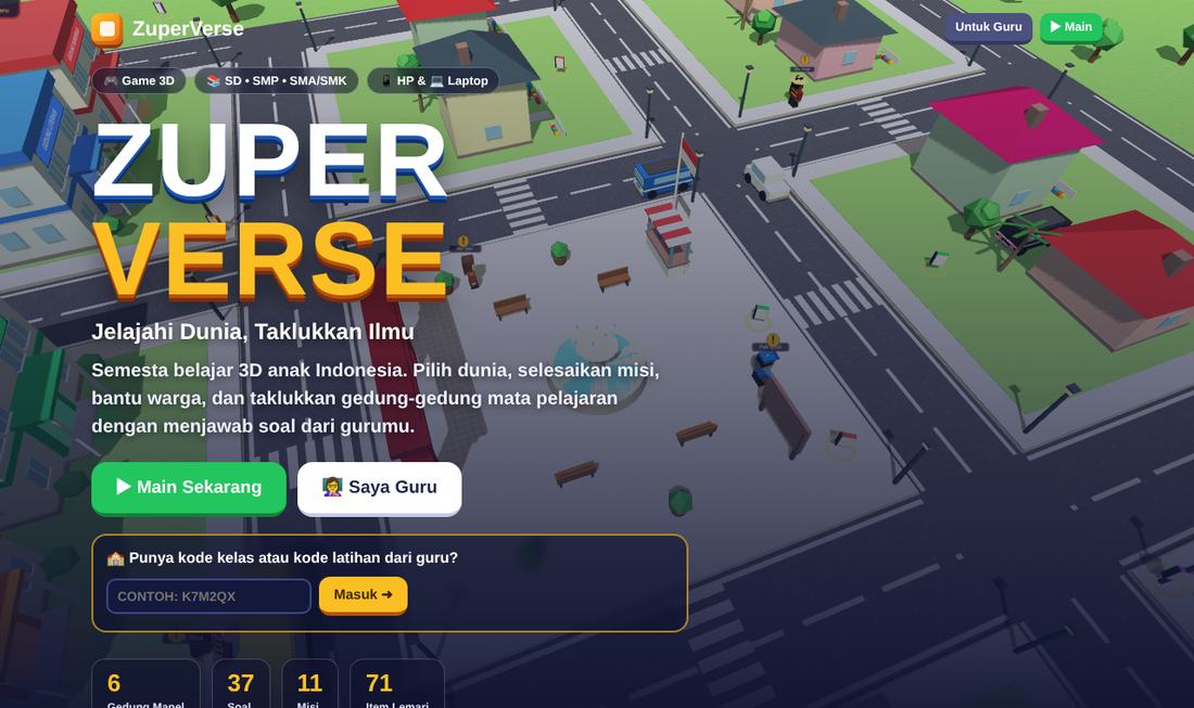 Tampilan awal ZuperVerse